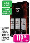 Casillero Del Diablo Cabernet Sauvignon, Merlot And Carmenere In Gift Pack - 3 x 750ml