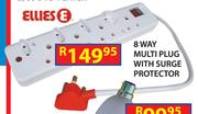 Ellies 8 Way Multi Plug With Surge Protector