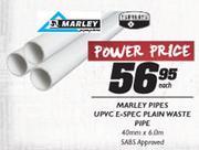 Marley Pipes UPVC E-Spec Plain Waste Pipe-40mmx6.0m Each