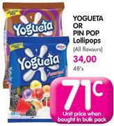 Yogeutra Or Pin Pop Lollipops (All Flavours)-48's