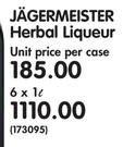 Jagermeister Herbal Liqueur-6x1Ltr