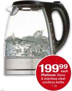 Platinum Glass & Stainless Steel Cordless Kettle-1.7L Each