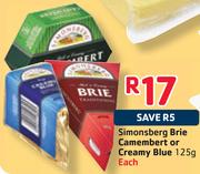 Simonsberg Brie Camembert or Creamy Blue-125gm Each