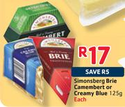 Simonsberg Brie Camembert Or Creamy Blue-125G Each