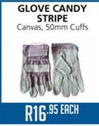 Glove Candy Stripe Canvas 55mm Cuffs-Each