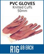 PVC Gloves Knitted Cuffs 50mm-Each