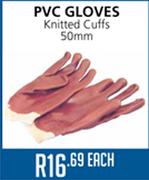 PVC Gloves Knitted Cuffs 50mm