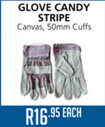 Glove Candy Stripe Canvas, 50mm Cuffs