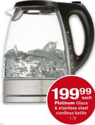 Platinum Glass & Stainless Steel cordless Kettle 1.7 Ltr - Each