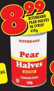 Ritebrand Pear Halves In Syrup-410gm