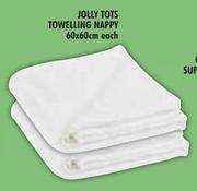 Jolly Tots Towelling Nappy-60 x 60cm Each