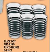 Black Dot & Ring Juice Glasses-6 Piece