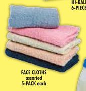 Face Cloths Assorted-5 Pack Each