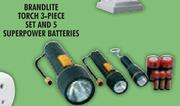 Brandlite 3 Piece Torch And 5 Super Power Batteries Set