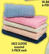 5 Pack Face Cloth Assorted-Each