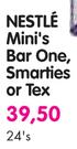 Nestle Mini's Bar One, Smarties Or Tex-24's