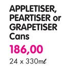 Appletiser Peartiser Or Grapetiser Cans-24x330ml