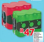 Appletiser, Grapetiser or Peartiser Sparkling Juice-6 x 330ml Per Pack