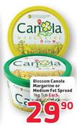 Blossom Canola Margarine or Medium Fat Spread-1kg Tub Each