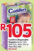 Cuddlers Disposable Nappies Junior 44's, Midi 52's, Maxi 50's or Maxi Plus 48's-Per Pack