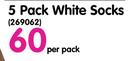 George 5 Pack White Socks-Per Pack
