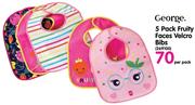 George 5 Pack Fruity Faces Velcro Bibs-per Pack