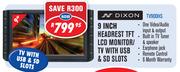 Dixon 9 Inch Headrest TFT LCD Monitor/TV With USB & SD Slots