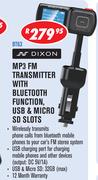 Dixon MP3 FM Transmitter With Bluetooth Function USB & Micro SD Slots