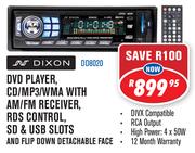 Dixon DVD Player,CD/MP3/WMA With AM/FM Receiver,RDS Control SD & USB Slots & Flip Down Detachable 