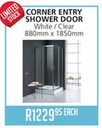 Corner Entry Shower Door White/Clear 880x1850mm
