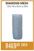 Diamond Mesh-1.8 x 75 x 2mm x 25m.