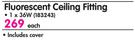 Radian Flurescent Ceiling Fitting-1x36W Each