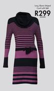 Long Sleeve Striped Cowl With Belt-222333
