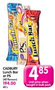 Cadbury Lunch Bar Or PS (All Flavours)-40's