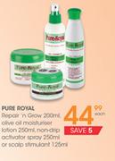 Pure Royal Repair'n Grow-200ml, Olive Oil Moisturiser Lotion-250ml, Non-Drip Activator Spray-250ml O