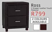 Ross 2 Drawer Leather Touch Pedestal