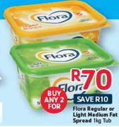 Flora Regular Or Light Medium Fat Spread-2 x 1kg Tub