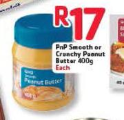 PnP Smooth Or Crunchy Peanut Butter-400g Each