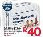 PnP No Name baby Disposable Nappies Small,Medium,Large Or Extra Large-25's Pack Each