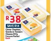 Clover Cheddar, Gouda Or Tussers Cheese Vacuum Packed-450g Each