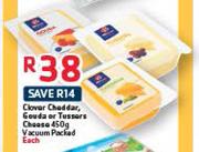 Clover Cheddar,Gouda Or Tussers Cheese Vacuum Packed-450g