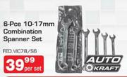 Auto Kraft 6-Pce 10-17mm Combination Spanner Set  FED.VIC78/S6 Per Set