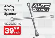 Auto Kraft 4-Way Wheel Spanner FED.VICBO/4C Each