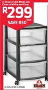 Big Jim 3 Drawer Unit Black And Clear Or White And Clear 650x385x500mm-Each