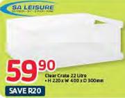 SA Leisure Clear Crate 22L 220x400x300mm