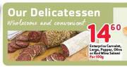 Enterprise Cervelat,Large,Pepper,Olive Or Red Wine Salami-Per 100g