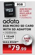 Adata 8GB Micro SD Card WIth SD Adapter