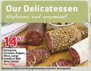 Enterprise Cervelat, Pepper, Olive, Large Salami Or Red Wine Salami-Per 100g
