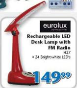 Eurolux Rechargeable LED Desk Lamp With FM Radio H27