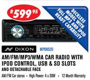 Dixon AM/FM/MP3/WMA Car Radio With iPod Control, USB & SD Slots And Detachable Face MP0852D